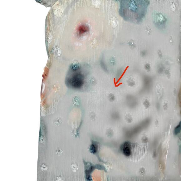 LC Lauren Conrad Blouse Grey Floral Top Neck Tie Swiss Dot Women's XS - Picture 6 of 6